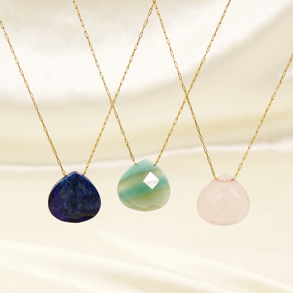 304 Stainless Steel Chain Material cable chain Chain Type 1 Piece Quantity PVD Coated 14K Gold Real Plated Water Droplets 304 Stainless Steel Natural Stone Classic Style Waterproof Non Tarnish Pendant Necklace