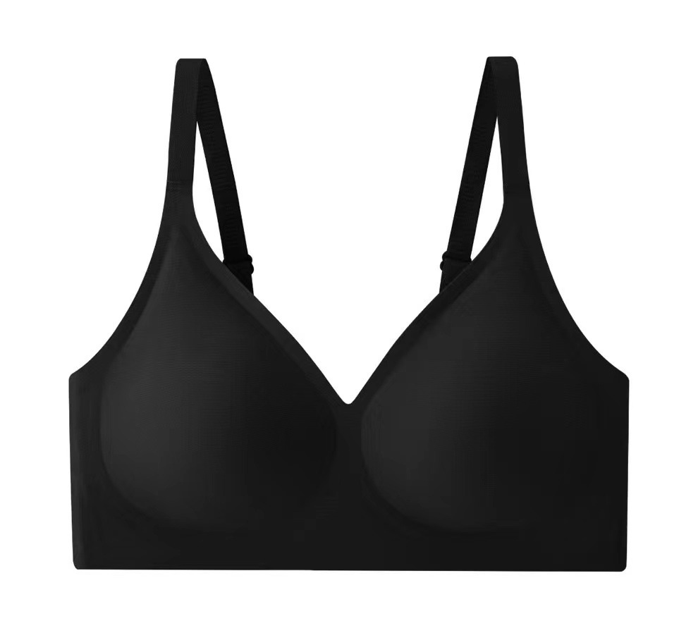Correa de hombro pequeña, ropa interior de jalea de cuello en V, mujer sin marcas, sin anillo de acero, sujetador de colapsado, sujetador de copa fija.