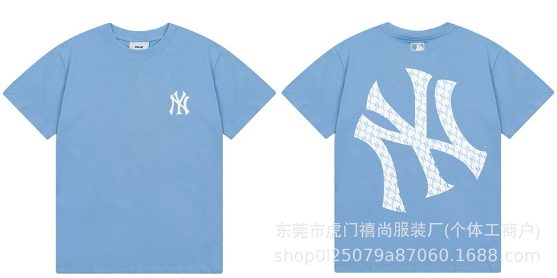クロスボーダー25ss刺繍MLB春夏全面プリントロゴ半袖男女兼用ゆったりカジュアルTシャツ純綿快適|undefined