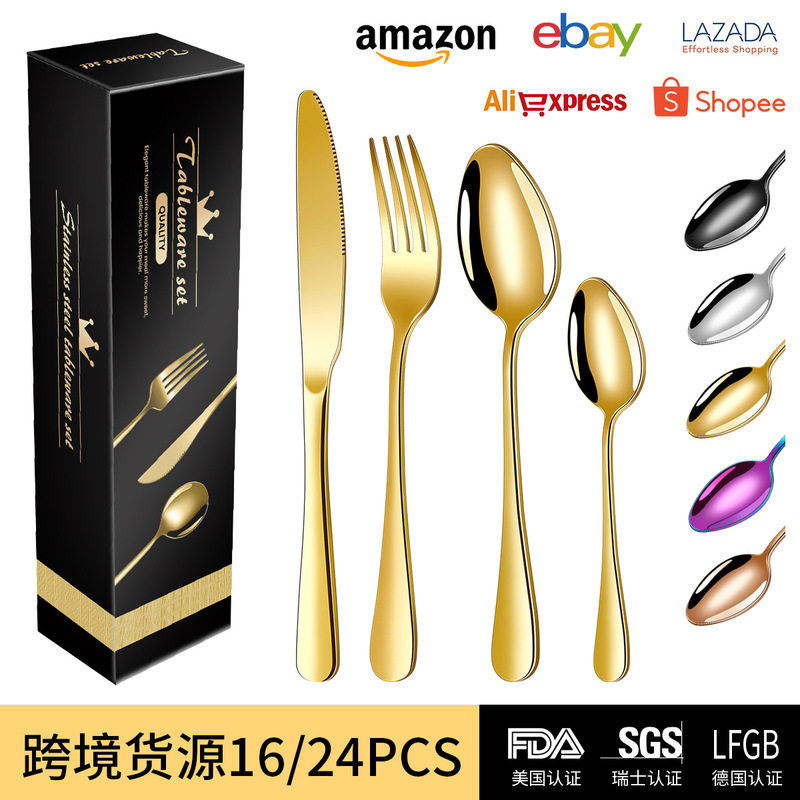 Cross-border 1010 stainless steel knife, fork and spoon 16/24 piece set table knife, spoon, fork, spoon, hotel tableware suit Cross-border 1010 stainless steel knife, fork and spoon 16/24 piece set table knife, spoon, fork, spoon, hotel tableware suit