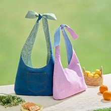 两面背-单肩/斜挎牛仔包包红格子亮眼大容量百搭通勤简约复古包包