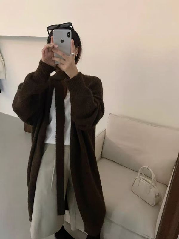 原创设计秋冬中长款毛衣外套慵懒风高级感简约宽松气质针织开衫女|undefined
