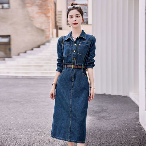 Jeans Skirt Dress with Elegant and Slimming Style, New Long-Sleeve Autumn Wear for Women, 2025 Trendy Texture and Quality