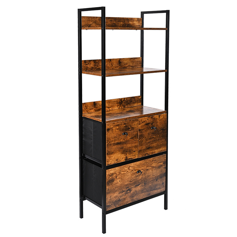 Casa sala de estar almacenar estanterías de oficina estanterías de piso de exposición de hierro y madera retro doble capa de tela ventilación simple