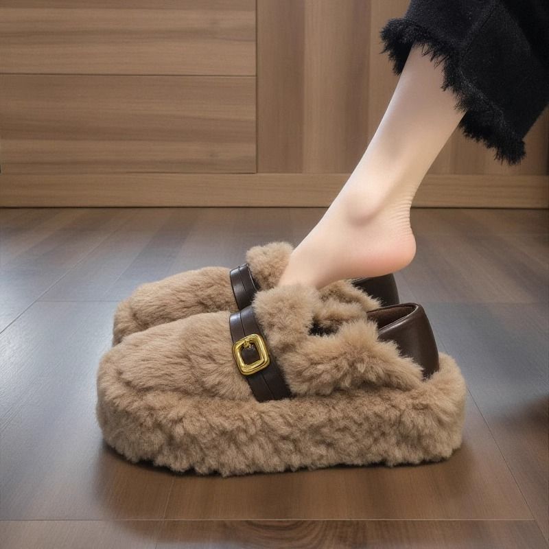 Meilade Thick-Soled Furry Shoes for Women, Autumn and Winter Outdoor Wear, Non-Slip, Warm, 2025 New Style Maternity Cotton Shoes, Fleece-Lined Loafers