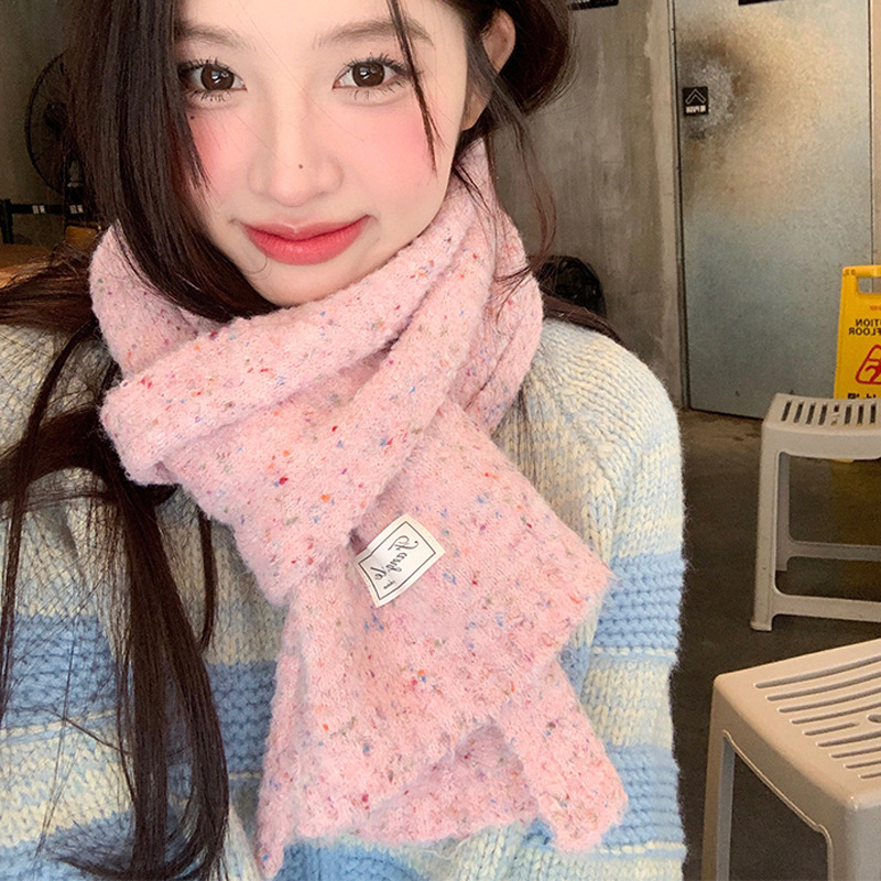 秋冬季新款围巾女羊毛混纺夹色保暖软糯可爱彩点针织学生混色围脖|undefined