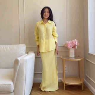跨境欧美外贸女装2026新款纯色单排扣翻领系带衬衫气质半裙套装女