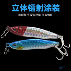 S-shaped iron plate lead fish lure with VIB action, featuring a white-striped design, blood groove hooks, and ideal for long-distance casting and offshore luring of Spanish mackerel.