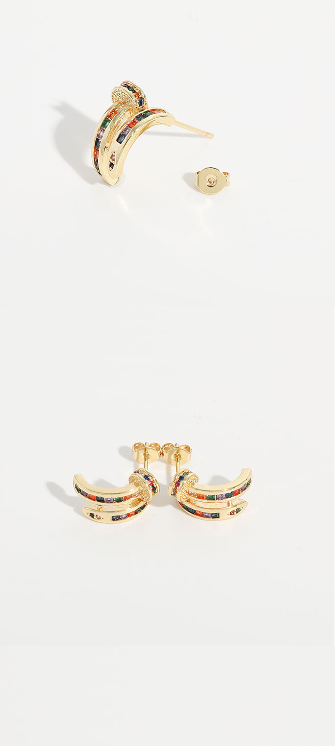 new brass plated 14k real gold colored diamond zircon nail copper earringspicture1