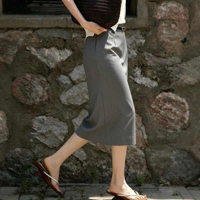 Comes with a Belt, Intellectual and Elegant White-Collar Style Straight Skirt, Fine Wool, Non-Iron, Mid-Length, Over-The-Knee, Hip-Hugging Pencil Skirt Comes with a Belt, Intellectual and Elegant White-Collar Style Straight Skirt, Fine Wool, Non-Iron, Mid-Length, Over-The-Knee, Hip-Hugging Pencil Skirt
