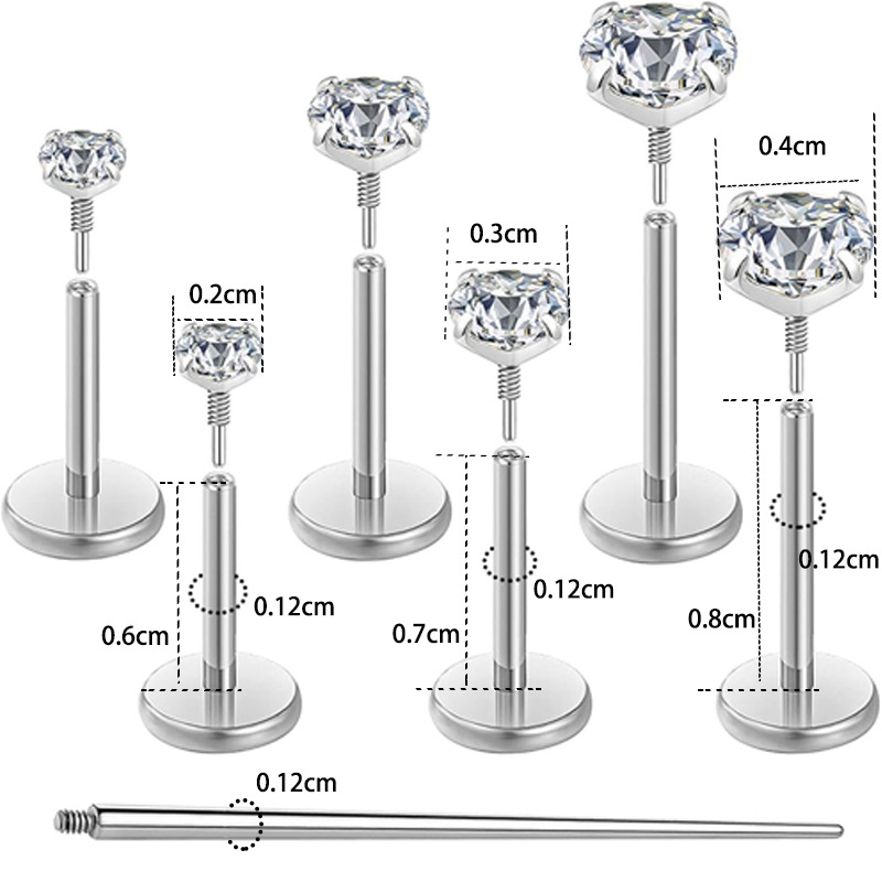16G labret stud size and finish detail