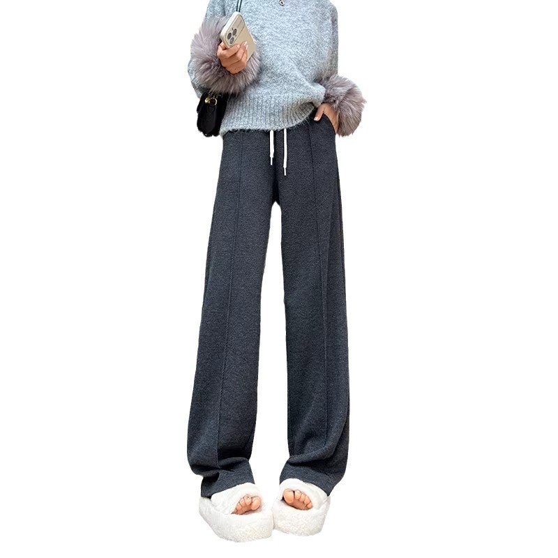 Pantalones de arroz pegajoso gris oscuro para mujeres de invierno y otoño 2024 pantalones de invierno de piernas anchas pantalones casuales relajados