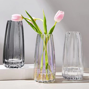 Creative large glass bottle transparent colorful hydroponic rich bamboo Lily Rose vertical edge vase living room flower arrangement ornaments