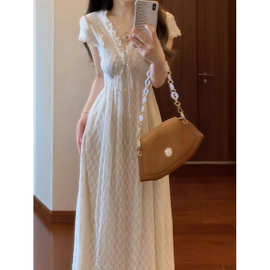tt5805-5跨境女薄纱连衣裙2026新款连身长裙气质千金感蕾丝A字裙