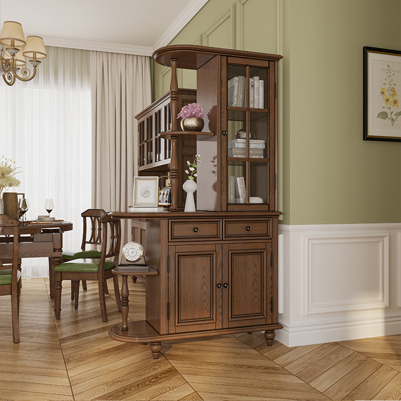 Q*L Full Solid Wood Entryway Cabinet with Dual Opening Shoe Cabinet, Small Household Retro Living Room Partition Room Cabinet Integration Glass American Style