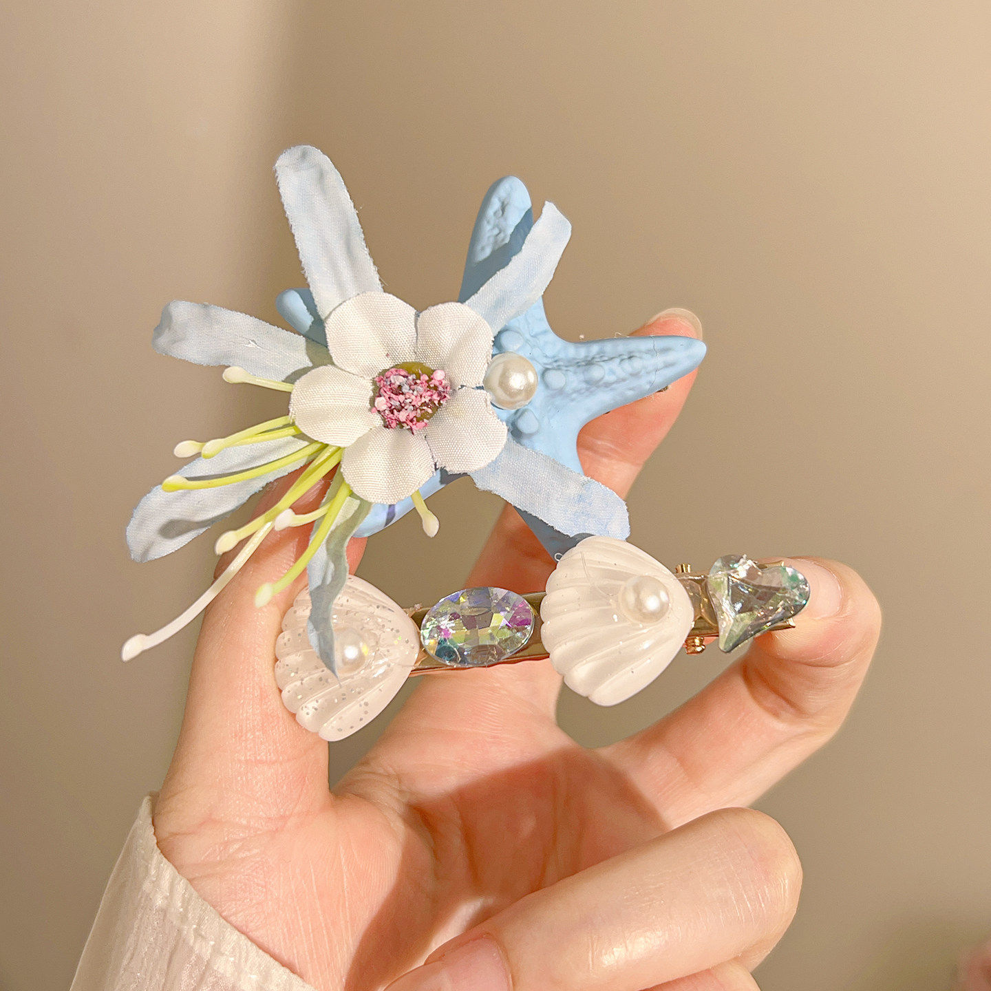 1# Nuevas pinzas para el cabello de estrella de mar azul, juego de dos, aproximadamente 6 cm