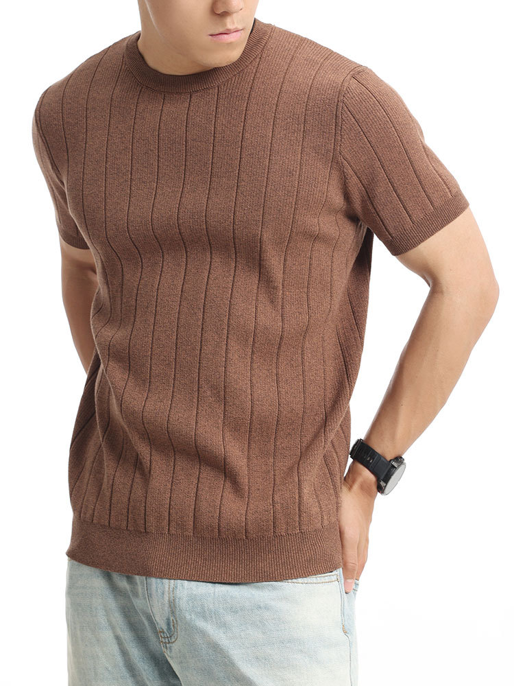 Europa y Estados Unidos transfronterizos hombres cuello redondo agujero texturizado camiseta de punto hombre de manga corta verano de negocios ocio alta sensación de ropa de hombre