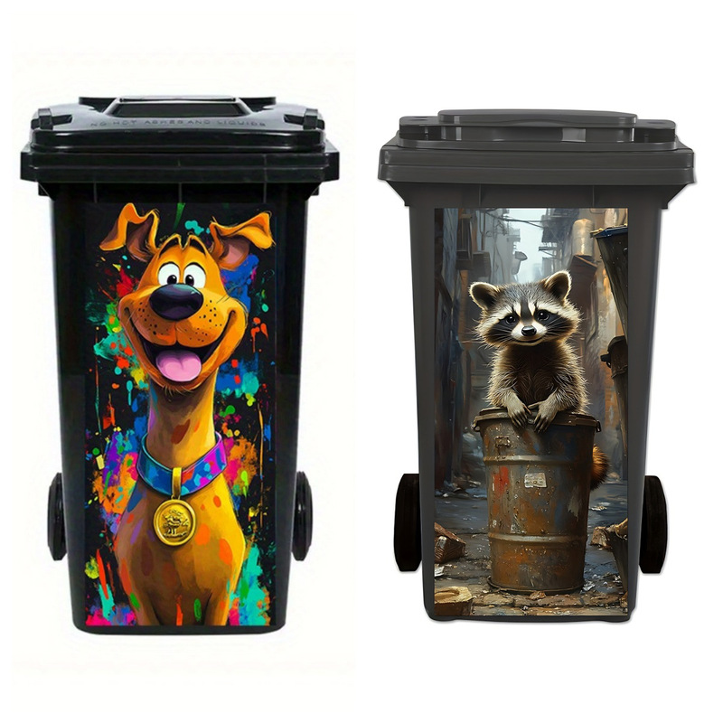 Cross-Border Outdoor Adhesive Trash Can with Dog and Raccoon Pattern Trash Can Sun Protection and Waterproof Pvc Material
