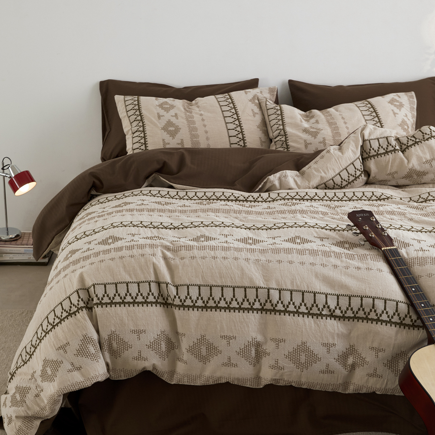 Fair Isle Story I All-Cotton Four-Piece Set, Yarn-Dyed Jacquard Duvet Cover, Pure Cotton Pillowcases, Bed Sheet, Nordic Style Bedding