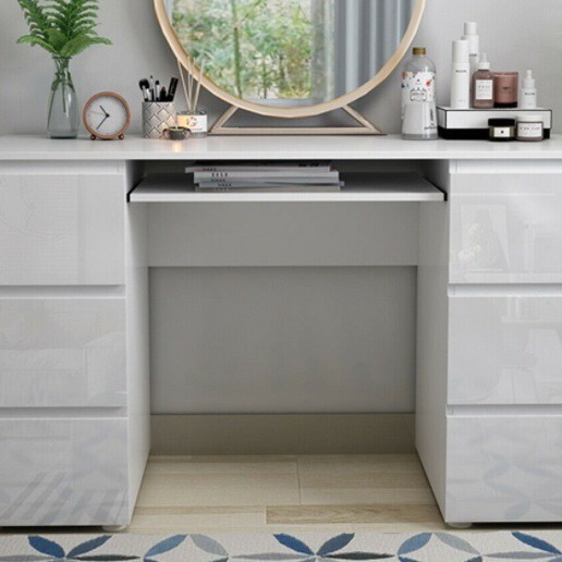 Modern Minimalist Extra-Large Storage Desk with Six Drawers, High-Gloss Finish, Convenient Installation, All Gray
