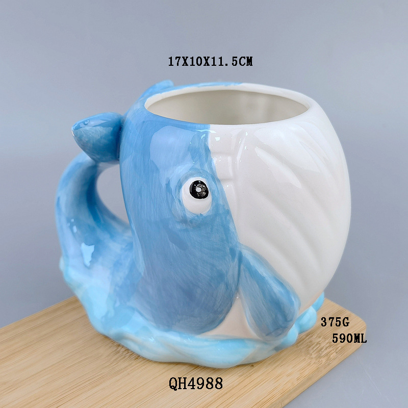 Cerámica piraña Taza de dibujos animados de cerámica Taza de animales tridimensional Taza de café universal de cerámica pintada a mano de alto valor