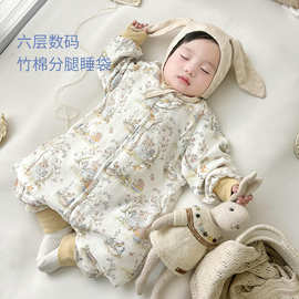 秋冬新款竹棉六层分腿睡袋数码印花婴幼儿连体衣儿童睡袋