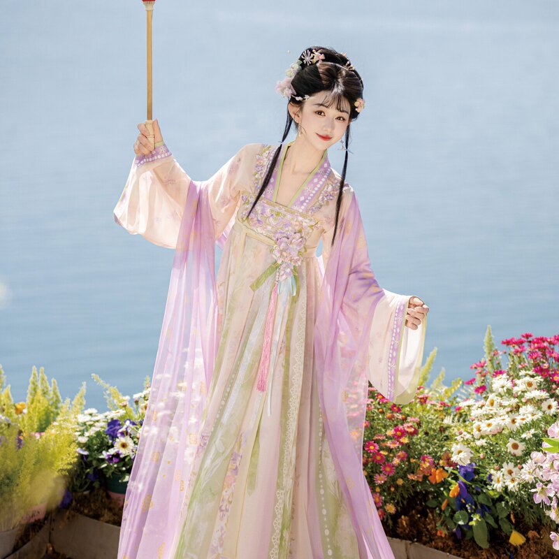 Luozhu【Wisteria】Original Tang-Style Hanfu for Women, Pink and Purple Gradient, Han Elements, Spring and Summer New Year Outfit Luozhu【Wisteria】Original Tang-Style Hanfu for Women, Pink and Purple Gradient, Han Elements, Spring and Summer New Year Outfit