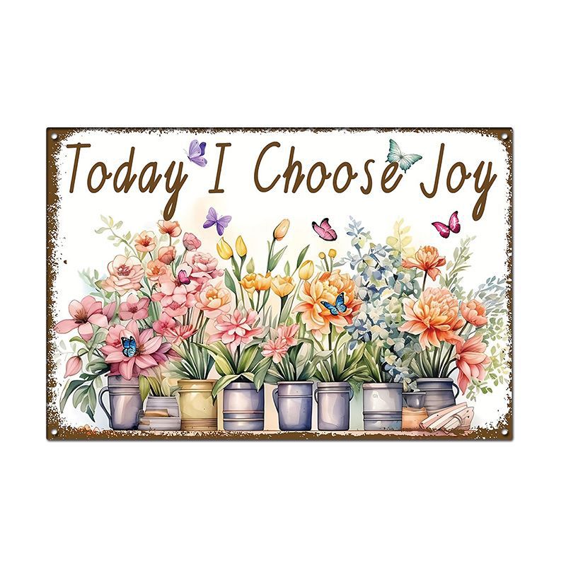 Pintura de hojalata pastoral Flor antigua retro Arte de hierro Pintura colgante pequeña Jardín al aire libre Balcón Decoración de pared Colgante transfronterizo