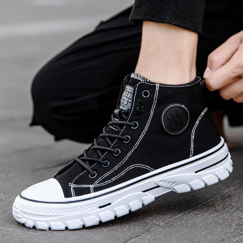 2021春季新款板鞋学生休闲高腰潮鞋男韩版透气帆布男鞋男士运动鞋|ru