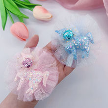 韩版烫金点网纱泡泡花盘独角兽花托 DIY儿童发饰材料鞋袜宝宝配件