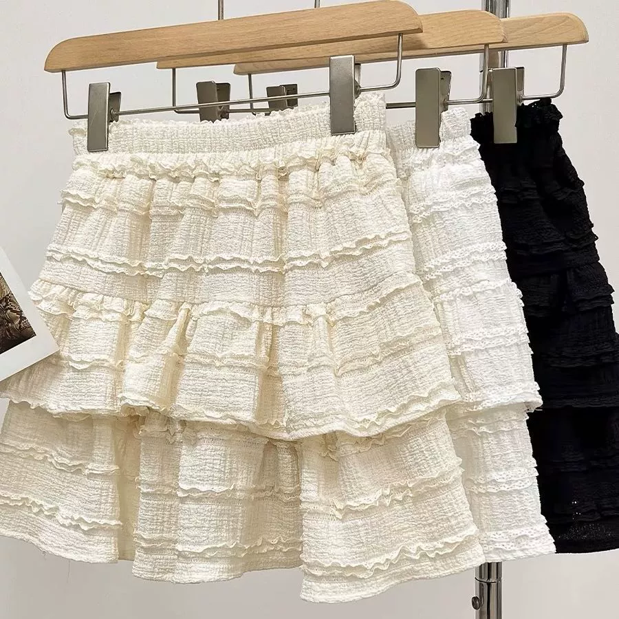 Французская балетная юбка абрикосового торта для женщин, летняя милая стильная тонкая юбка трапециевидной формы с высокой талией, белая короткая юбка