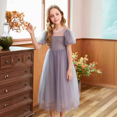 女童夏季連衣裙新款2023韓版洋氣蝴蝶結點點網紗兒童公主超仙裙子