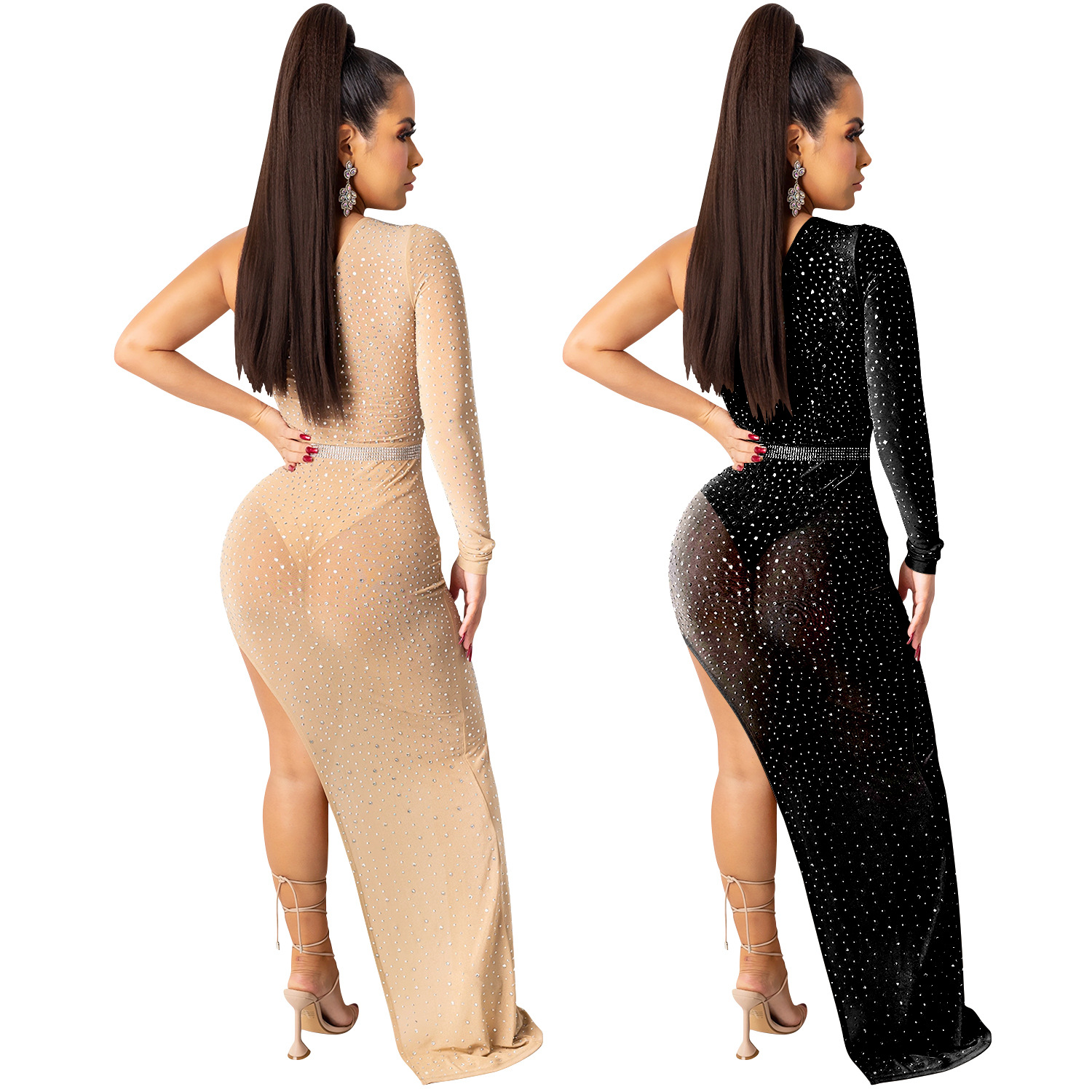 X5028 transfronterizo Otoño e Invierno Nuevo Europeo y Americano de las mujeres sexy vestido de club nocturno de malla transparente vestido irregular para las mujeres image 5