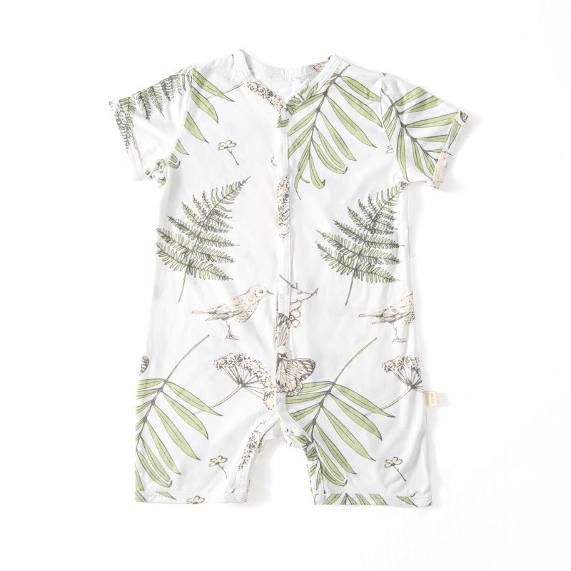 INS estilo europeo y americano estilo bebé manga corta mameluco verano fino bambú algodón impreso vaina mameluco para niños y niñas ropa de bebé