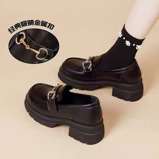 Thick-soled loafers women's 2024 autumn and winter new British style fashion all-match jk small leather shoes one-step soft-soled single-layer shoes