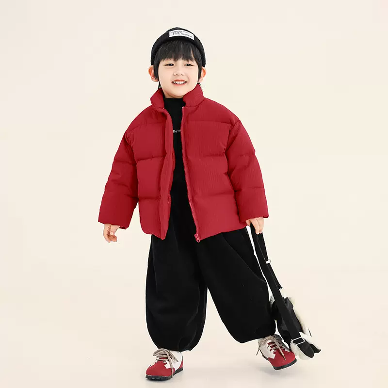 畅果童装男童棉服儿童冬季加厚羽绒棉棉衣中小童红色过年拜年服