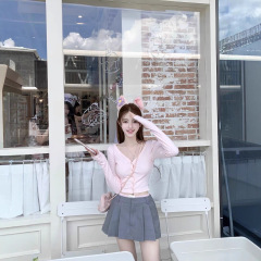 若语 8/25 M20:00新品9.5折少女系 v领坑条显瘦针织上衣