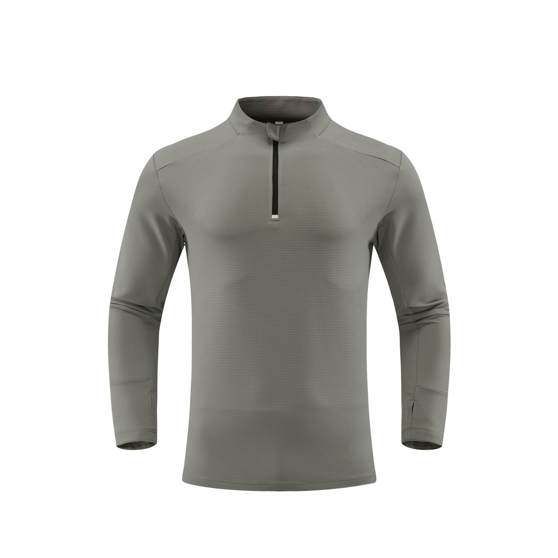 Textura de la mitad del collar deportivo de manga larga, cuello de pie, cuerpo delgado, entrenamiento de alta elasticidad, entrenamiento de base, ropa de secado rápido, camiseta para hombres