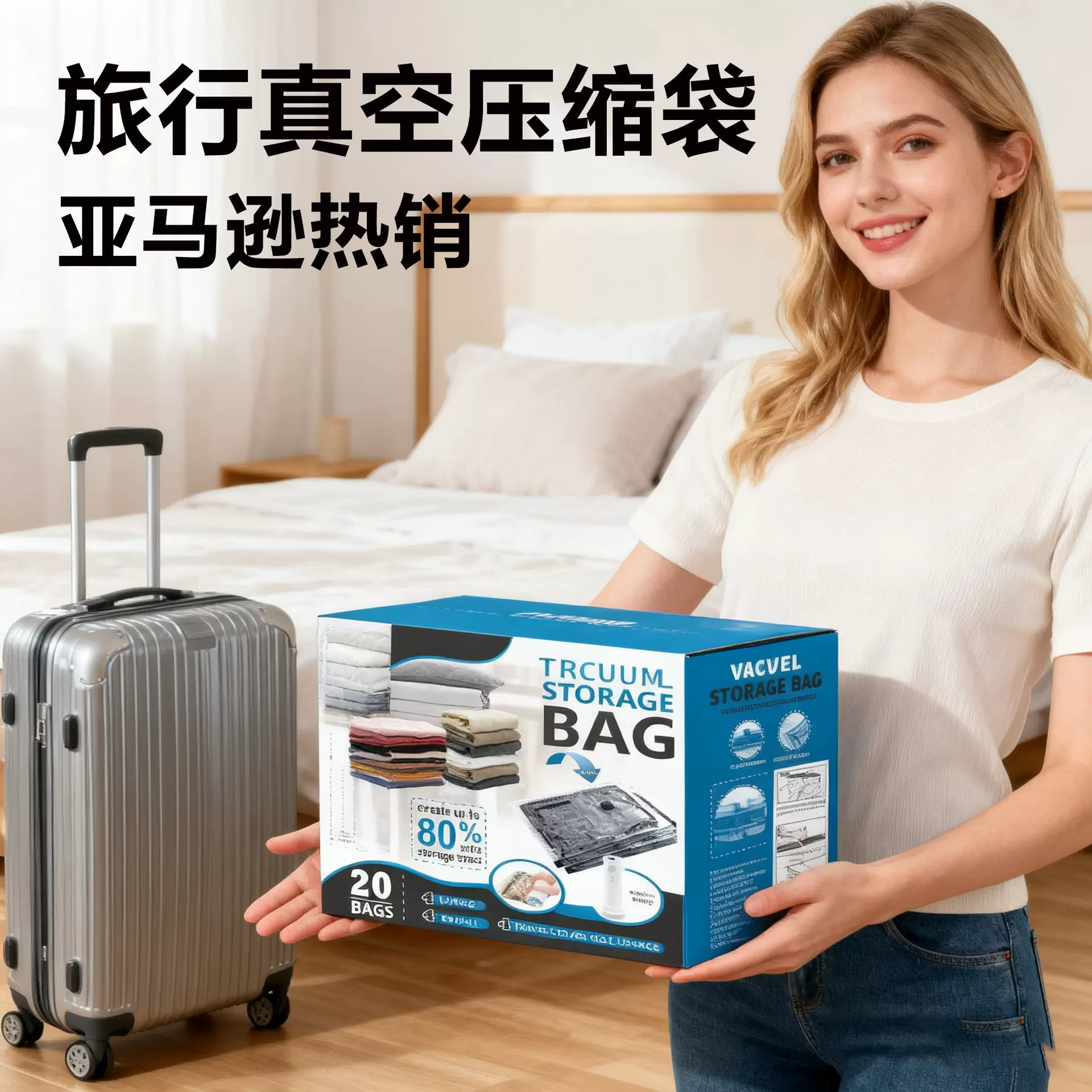 真空压缩收纳袋亚马逊跨境tk行李箱衣物收纳袋衣服T恤内衣压缩袋