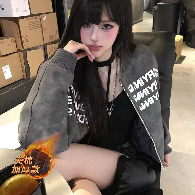 慵懒ins字母印花春秋季外套男女高级感痞帅文艺原宿潮流皮衣夹克