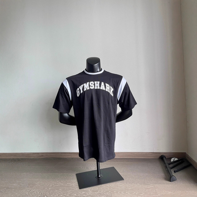 High Version Gymshark Gslc Spliced ​​Letter Printed Fitness Sports Breathable Loose Version Stretch Short-Sleeved T-Shirt