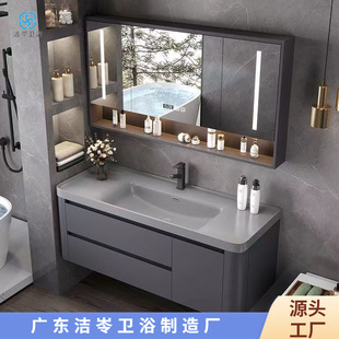 Smart Solid Wood Bathroom Cabinet Nano Skin Sense Integrated Basin Ceramic Integrated Bathroom Washbasin Cabinet Combination Set Light Luxury