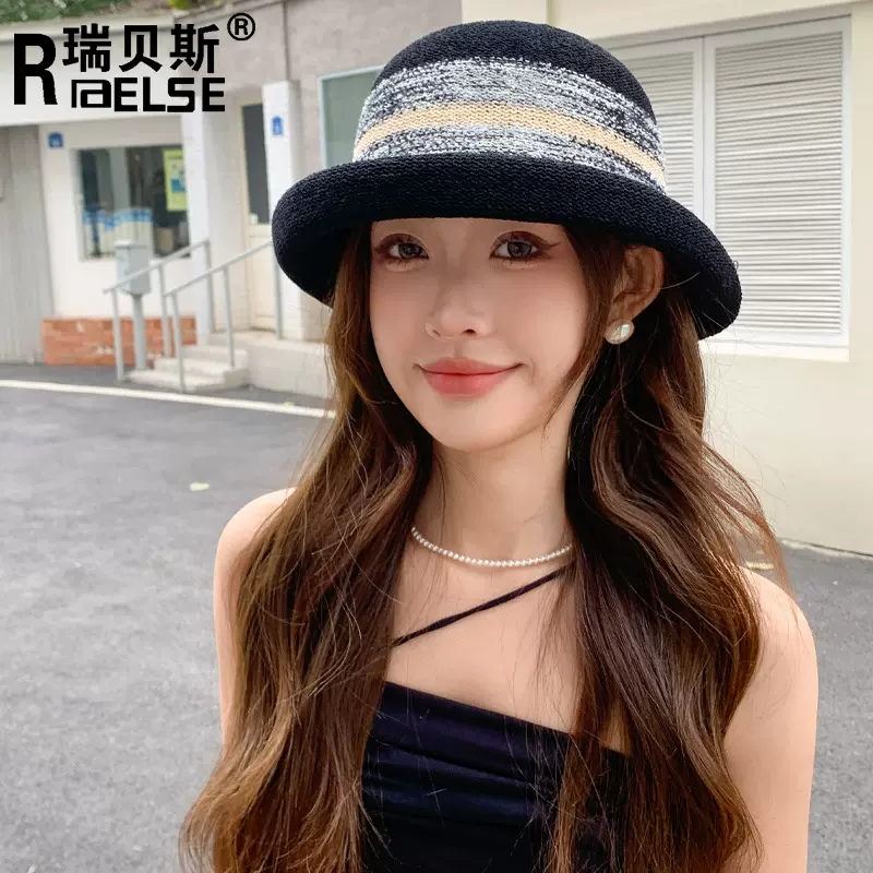 春夏季新款时尚帽子女优雅气质卷边盆帽法式显脸小针织透气礼帽潮
