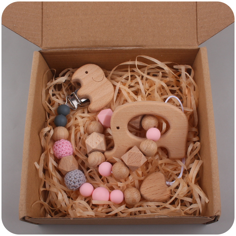 Nuevo bebé de dibujos animados elefante mordedor calmante bebé elefante chupete clip silicona anti-gota Cadena de dos piezas conjunto de juguete