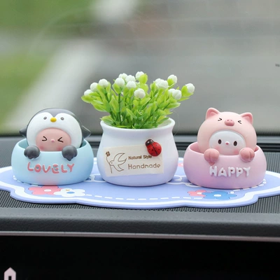 Car ornaments cartoon shaking Car ornaments - penguin-piglet-lucky-fruit-blue-lucky-mat