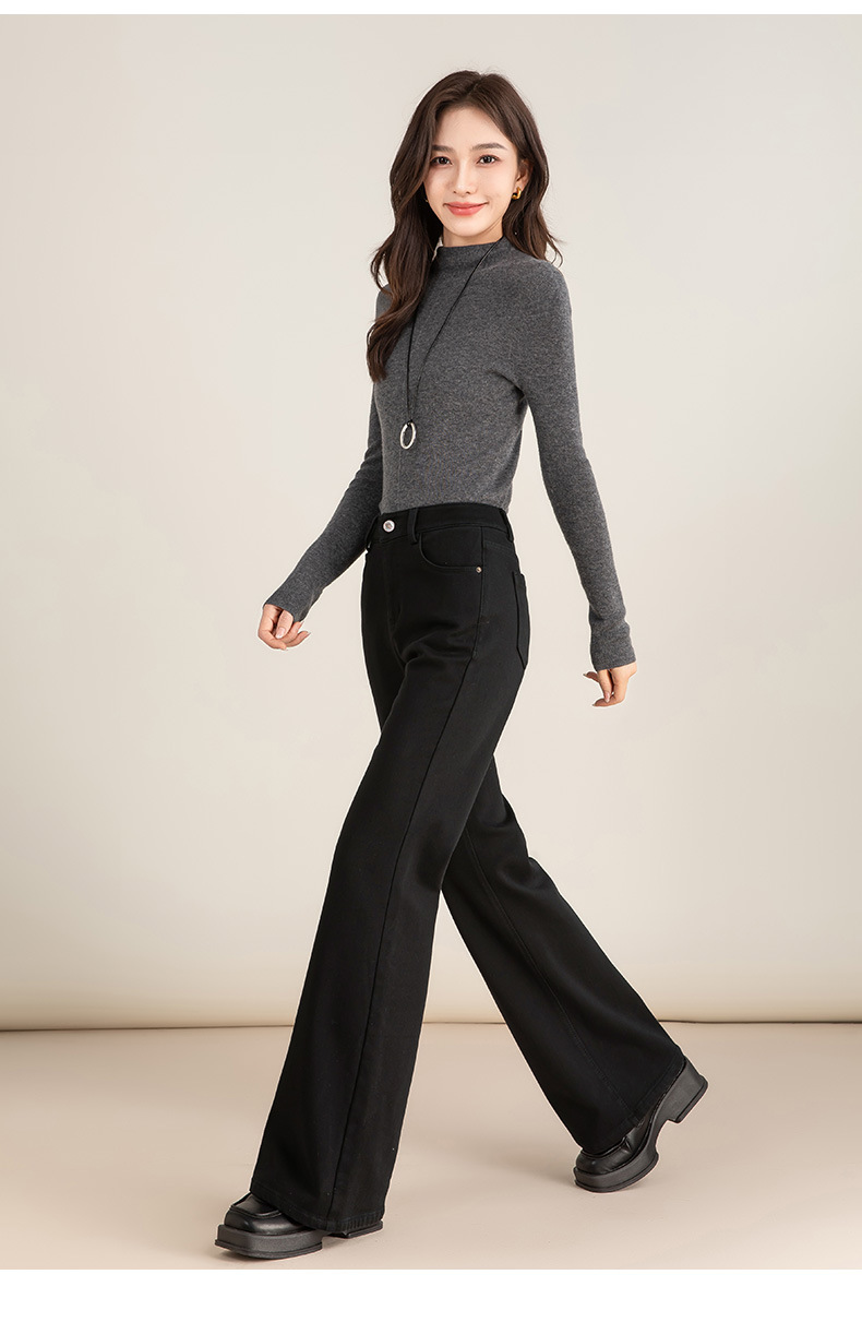 Quần jean nữ ống loe cạp cao chất Tencel co giãn, mẫu mùa đông — màu đen chi tiết 30