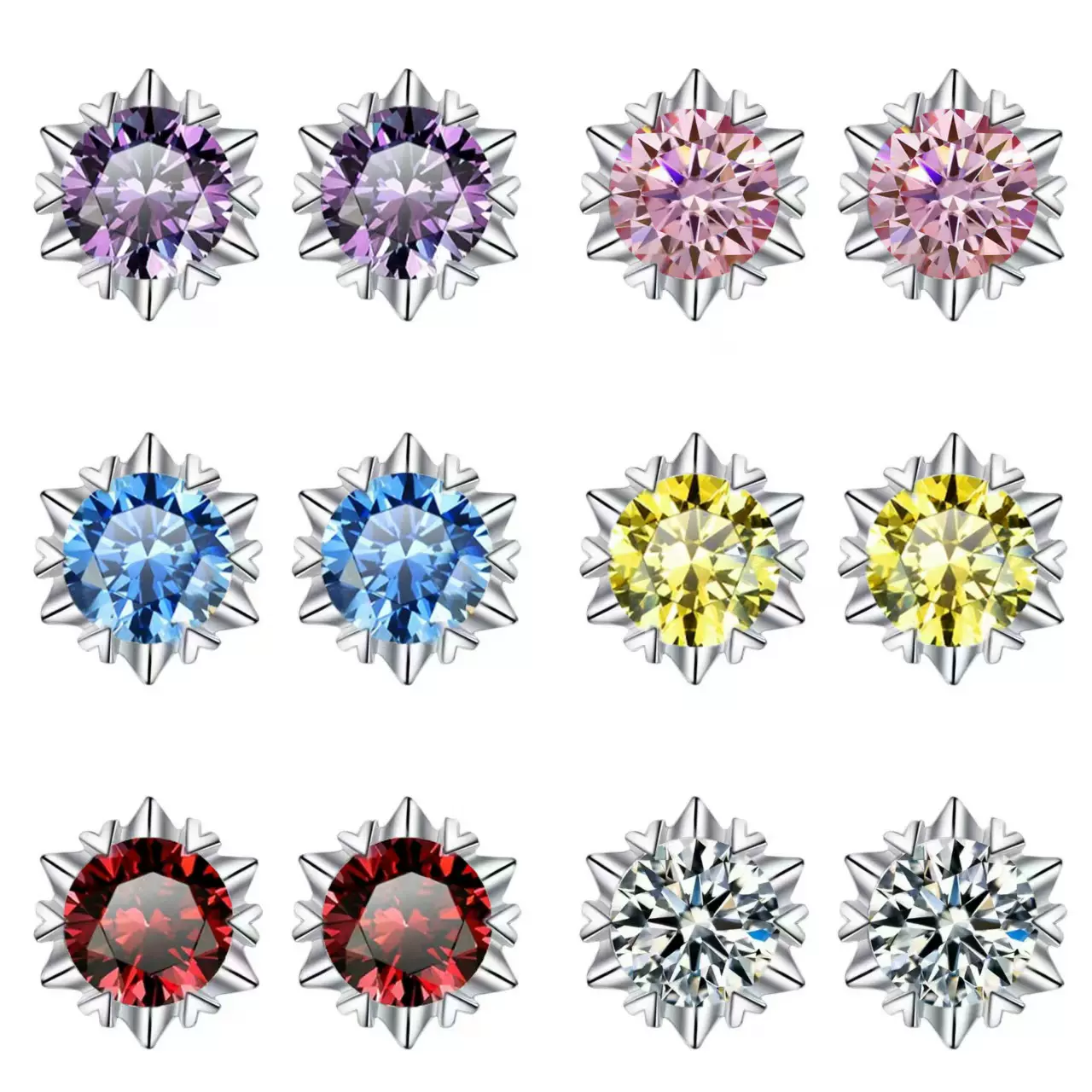 18k莫桑钻耳钉 一克拉镶嵌雪花钻石耳环男女气质经典六爪耳饰银饰