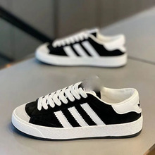 三道杠男鞋时尚爆款板鞋男潮春季港风休闲鞋百搭磨砂皮软底运动鞋