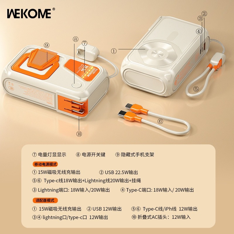 Wekome メンブレン AC 折りたたみプラグ付き 20000 mAh 実標準付属ケーブル 22.5W 急速充電携帯電話パワーバンク|undefined
