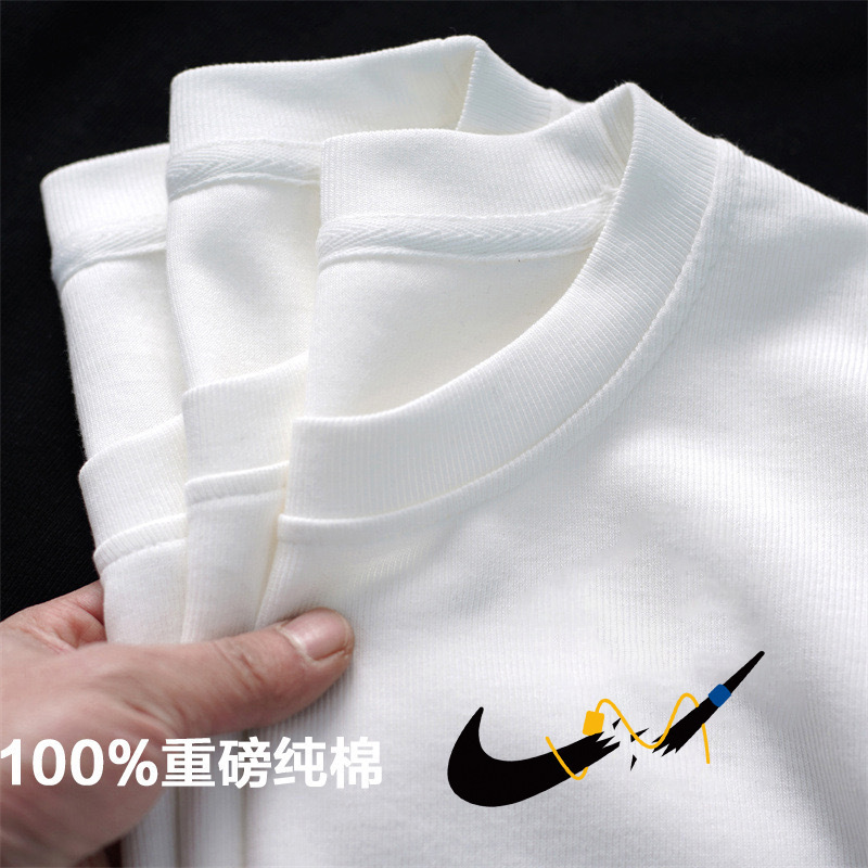 Summer men's cotton round neck short sleeve T-shirt fashion brand small printed couple top American loose breathable bottoming shirt Summer men's cotton round neck short sleeve T-shirt fashion brand small printed couple top American loose breathable bottoming shirt